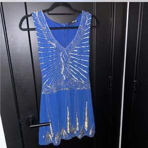 🪩London embellished blue silver sequin dress TFNC